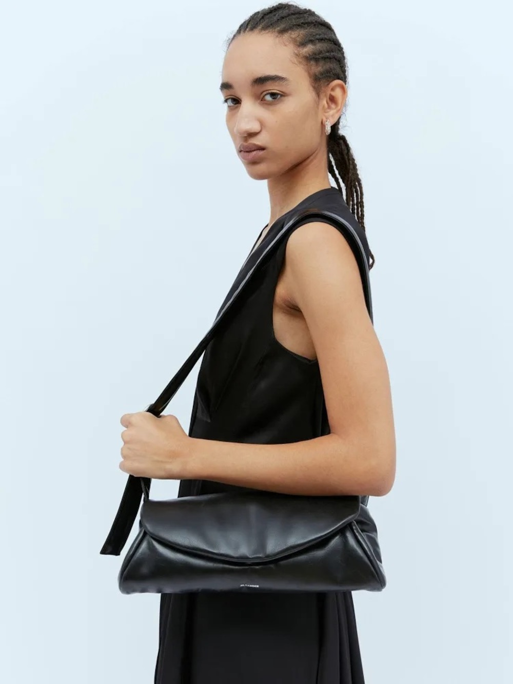 NWT Jil Sander Padded Cannolo Black Leather Shoulder Pouch